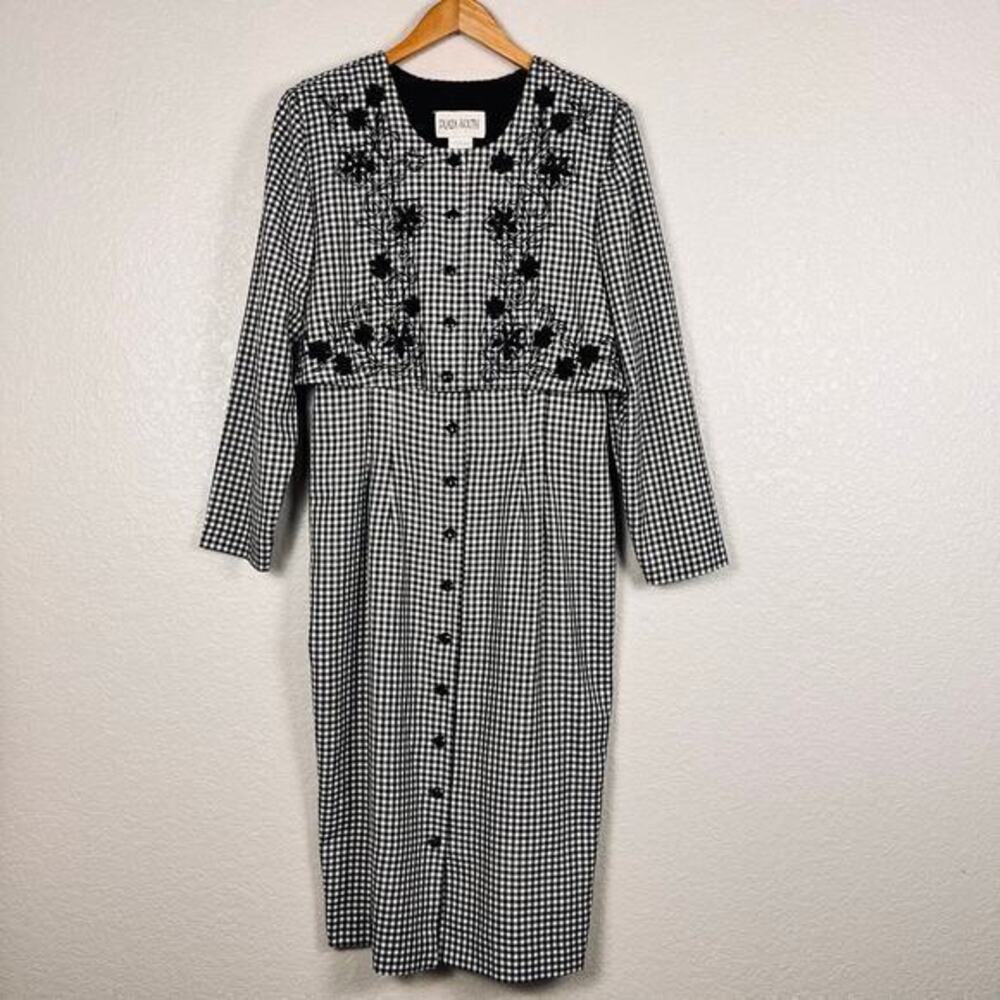 Vtg Dress Womens 8 Black Gingham Check Modest Embroidered‎ Cottage Prairie